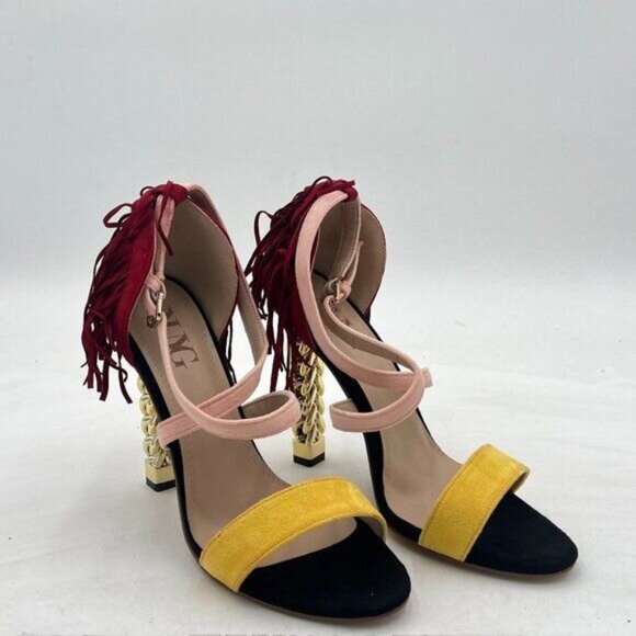 Women Ankle Straps Sandals Heeled Studded Metal High Heels Open Round Toe - Picture 1 of 7